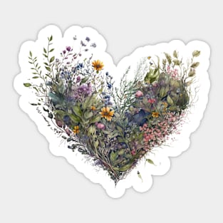 Floral Garden Botanical Print with wild flowers Heart Valentines Sticker